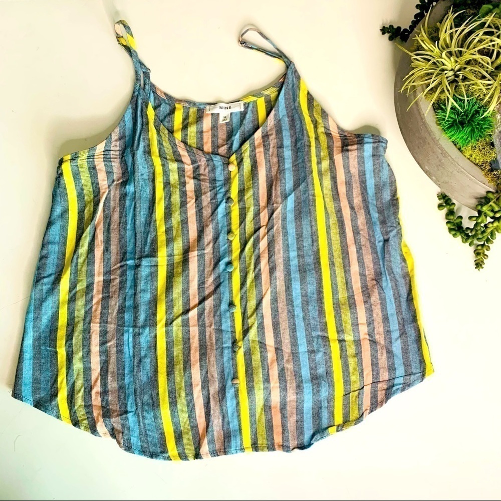 Mine pastel rainbow stripes faux button tank top Medium women’s